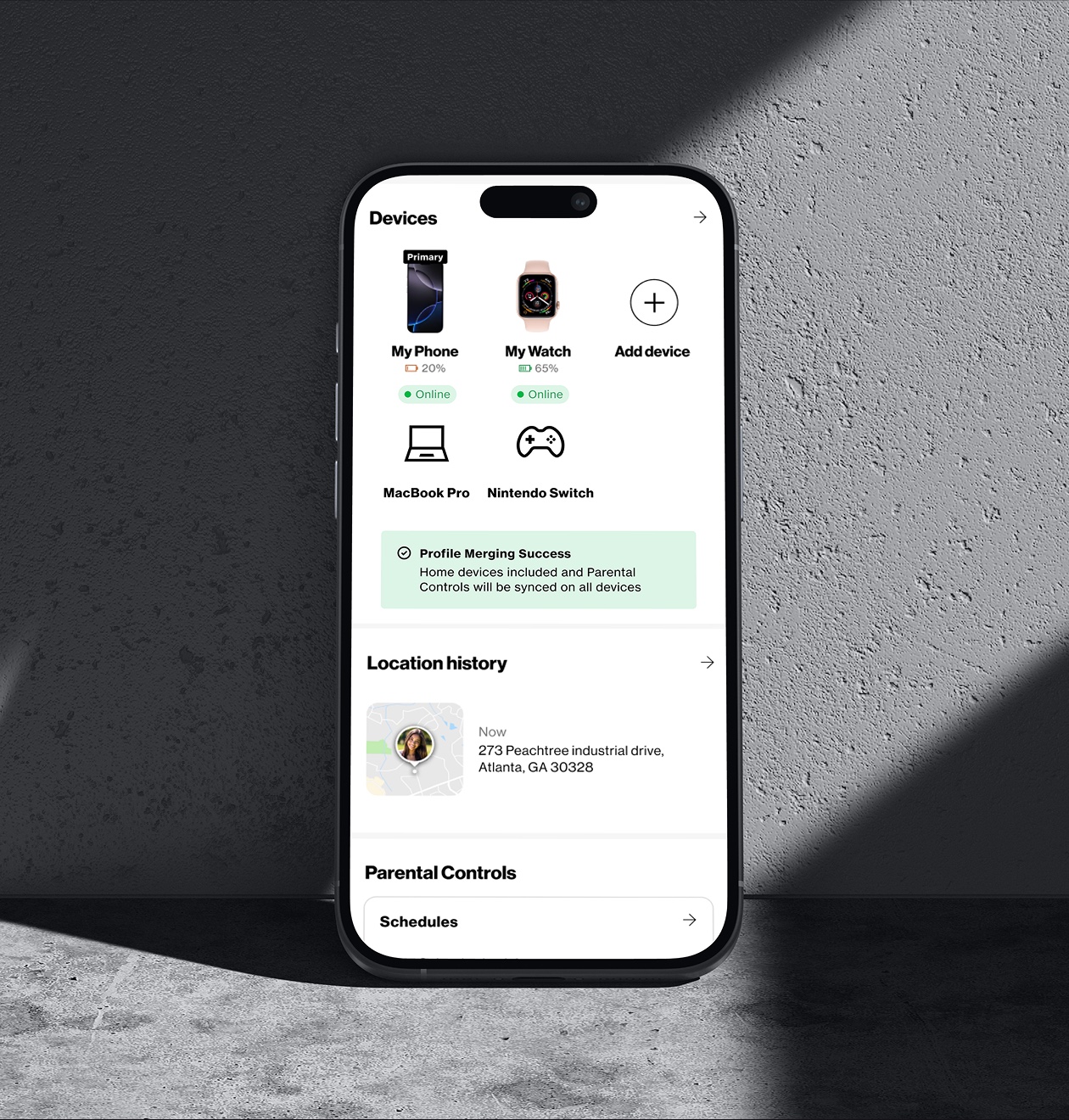 Parental controls and devices screen on a phone