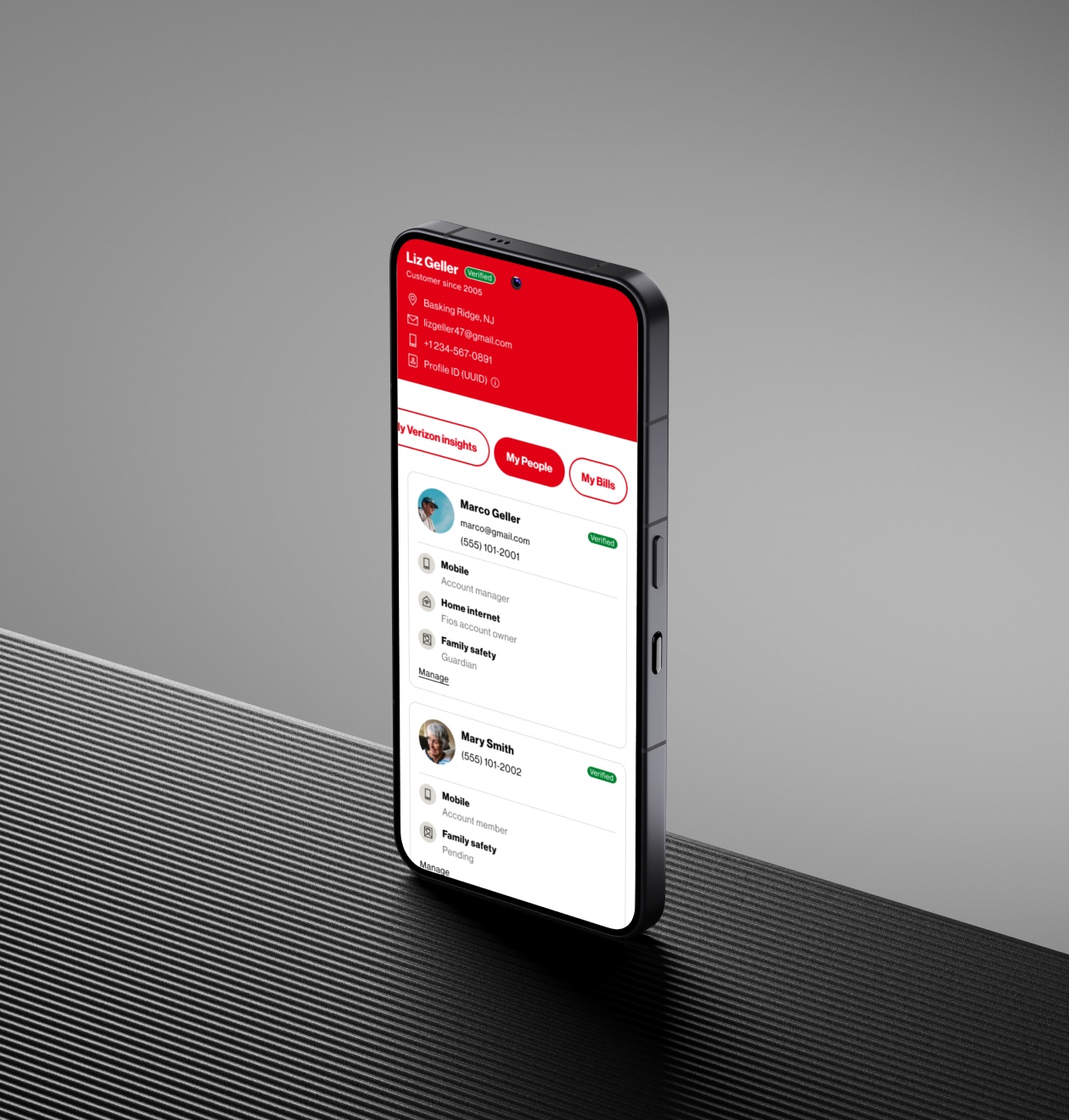 Verizon identity profile screen on a phone
