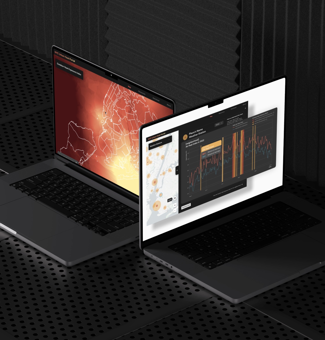 NYC Urban Heat Portal shown on two laptops