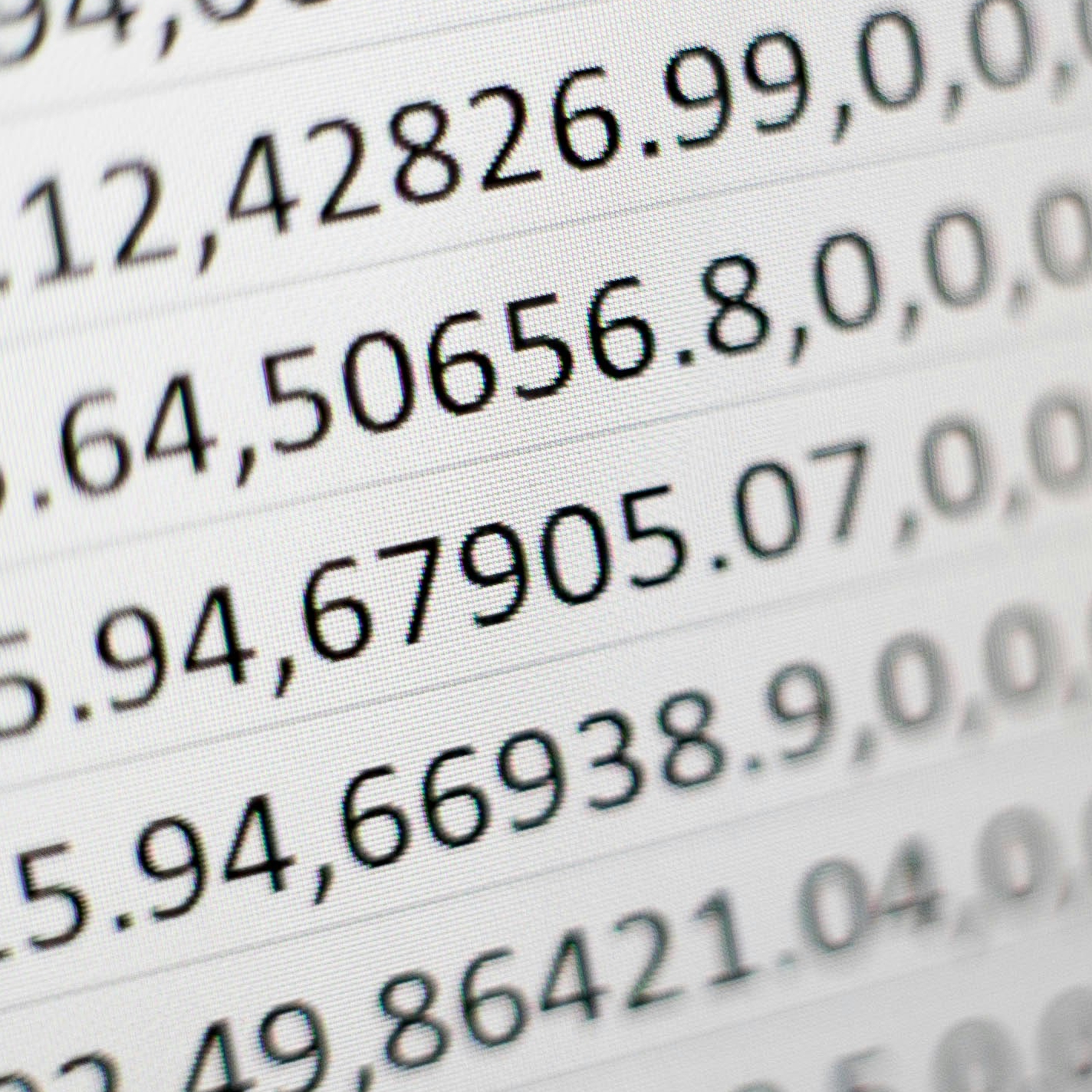 Close-up of raw numeric values in a spreadsheet
